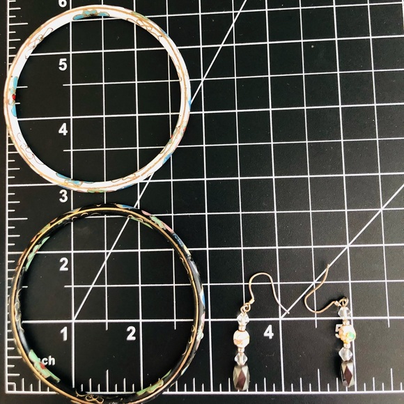 Vintage Cloisonné 925 Earrings & Bangle Bracelet Stack - Picture 2 of 11